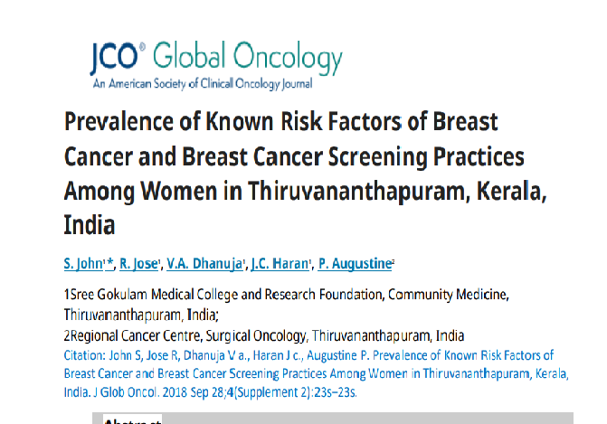 Prevalence of Known Risk Factors of Breast  Cancer and Breast Cancer Screening Practices  Among Women in Thiruvananthapuram, Kerala,  India