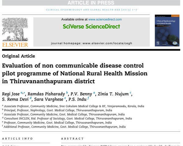 Evaluation of non communicable disease control pilot programme of National Rural Health Mission in Thiruvananthapuram district