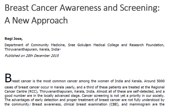Breast Cancer Awareness and Screening:  A New Approach