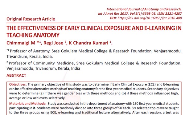 THE EFFECTIVENESS OF EARLY CLINICAL EXPOSURE AND E-LEARNING IN TEACHING ANATOMY